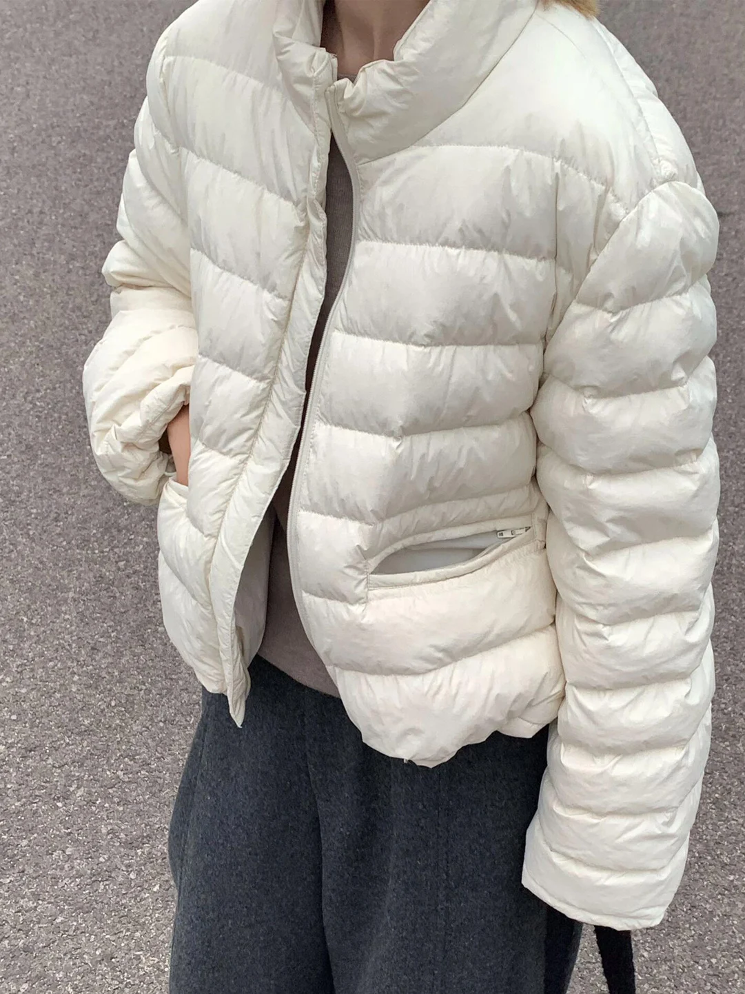 

Fashionable Thickened Grey Ribbed Women's Cotton Jacket Winter 2025 New Korean Style Versatile Outerwear Long Sleeve Zipper
