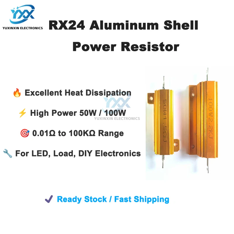1 peça resistor de potência rx24 50w 100w 0,01r a 100k resistência de alumínio para carga de frenagem led projeto de dissipador de calor eletrônico diy