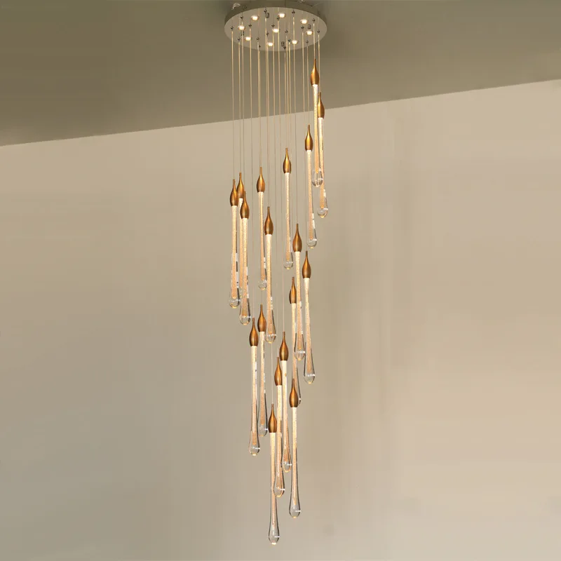 Modern Ceiling Chandelier for Living Room Led Large Staircase Crystal Long Water Drop Kitchen Island Restaurant Hanging Lamp