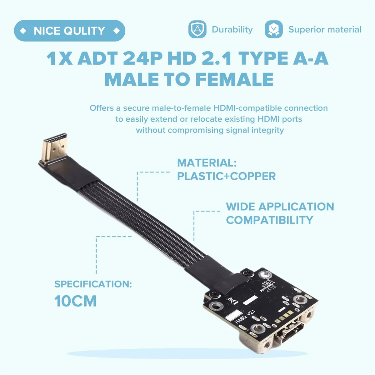 A32I -Compatible ADT 24P 2.1 Type A-A Male to Female Flat Thin Video Extension Cable Aerial FPV HDMI2.1 FFC Cable A