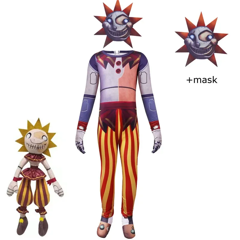 New Five Nights Freddyed Costume Party Cosplay Costumes Anime Sundrop FNAF Sun clown cos Jumpsuit Halloween Costume For K idjkg