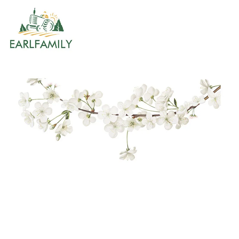 EARLFAMILY White Cherry Blossom Car Stickers Campervan Surfboard Laptop Vinyl Decals Occlusion Scratch Waterproof Car Label