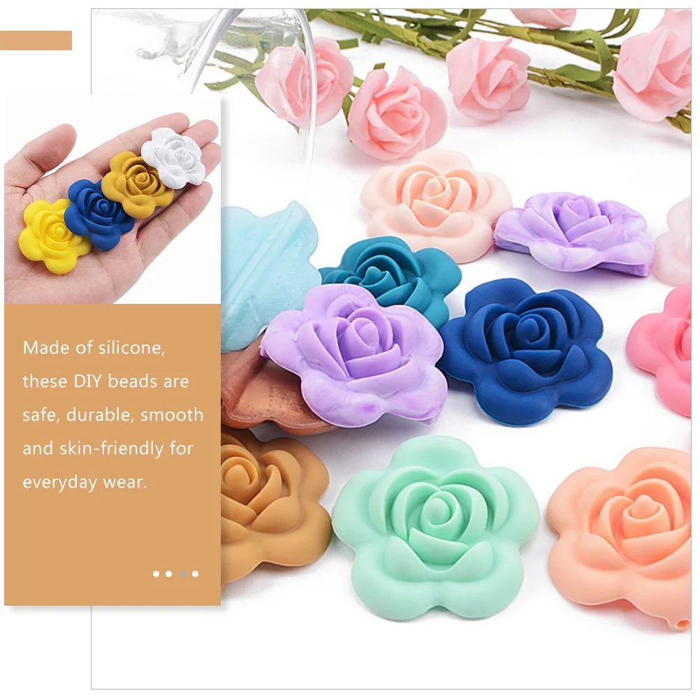 20Pcs Silicone Rose Beads Hexagon Shape Creative Flower DIY Jewelry Making Charms Bracelet Craft Accessories Flower Beads