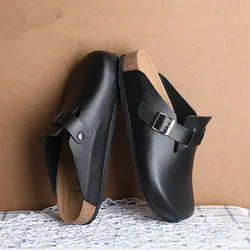 2024 Spring Women Closed Toe Slippers Lady Soft Leather Clogs Sandals for Men Retro Fashion Garden Mule Clog Lovers Slides 35-45