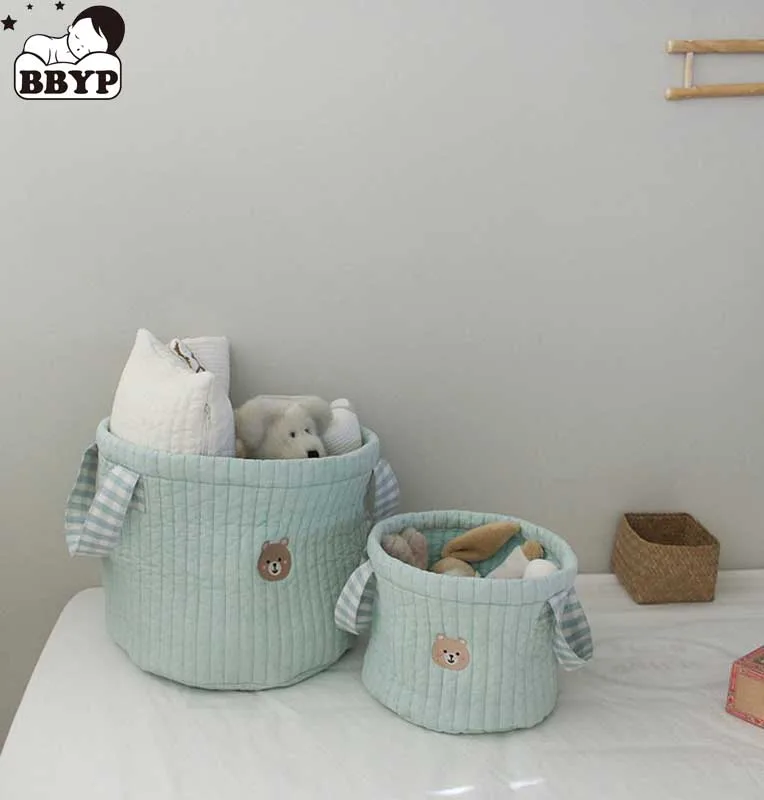 Mir de Rangement Portable pour Couches de Bébé, Sac à Couches Brodé d\'Ours Mignon, Caddie en Coton pour Maman