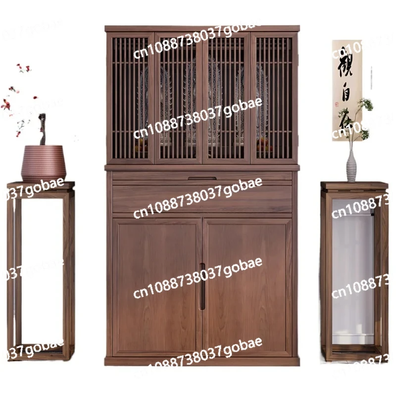 New Chinese Style Clothes Closet Black Walnut Household Minimalist Cabinet with Door God of Wealth