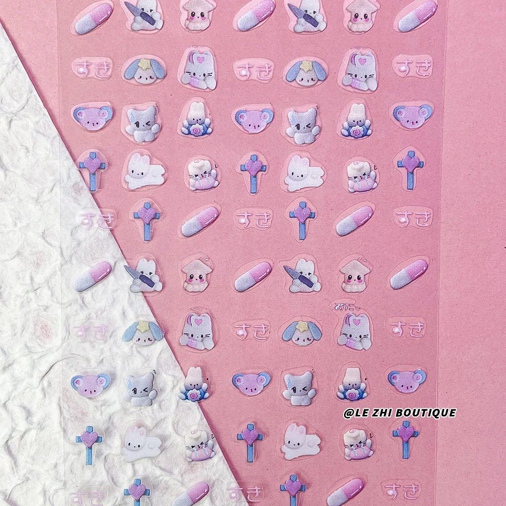 1Pcs Hello Kitty Melody Cinnamoroll Cartoon Nail Art Stickers and Cute Dog Cat Animal Bunny 3D Nail Stickers Nail Accessories