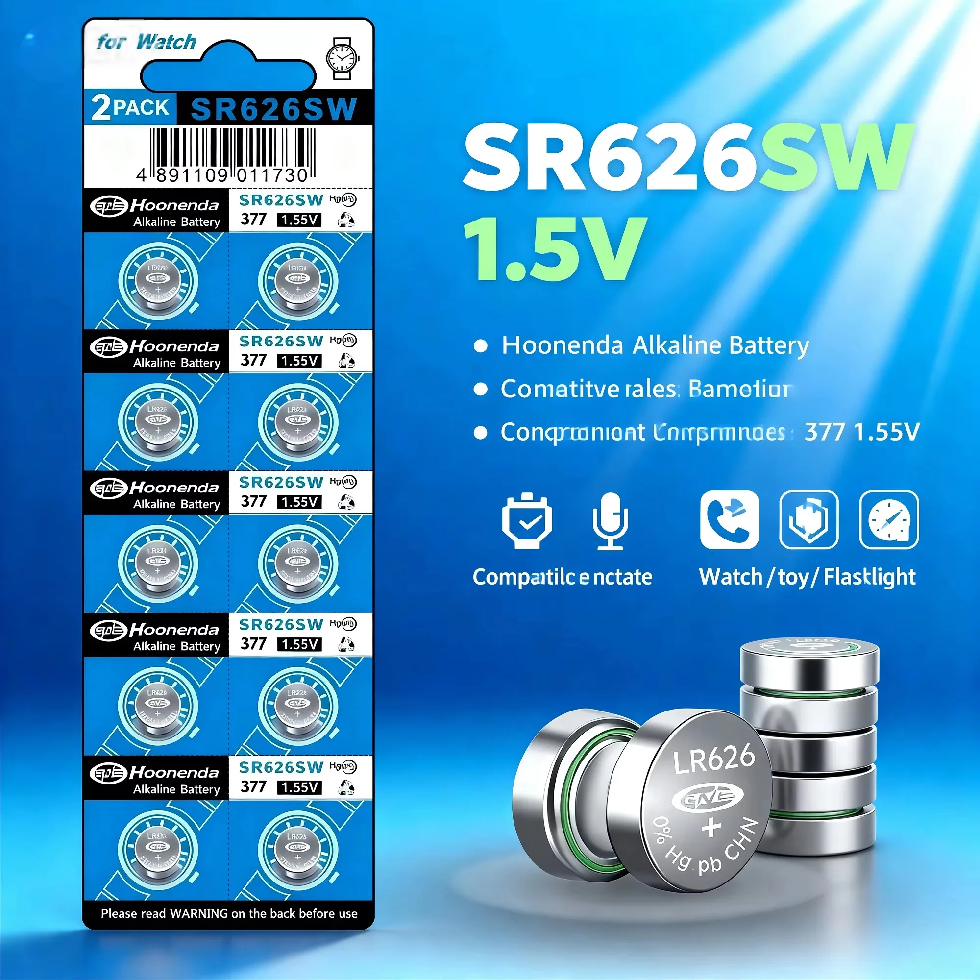 

SR626SW AG4 1.5V High Capacity Alkaline Button Battery Compatible with LR626 377A V377 for Watch Mini Flashlight Toy