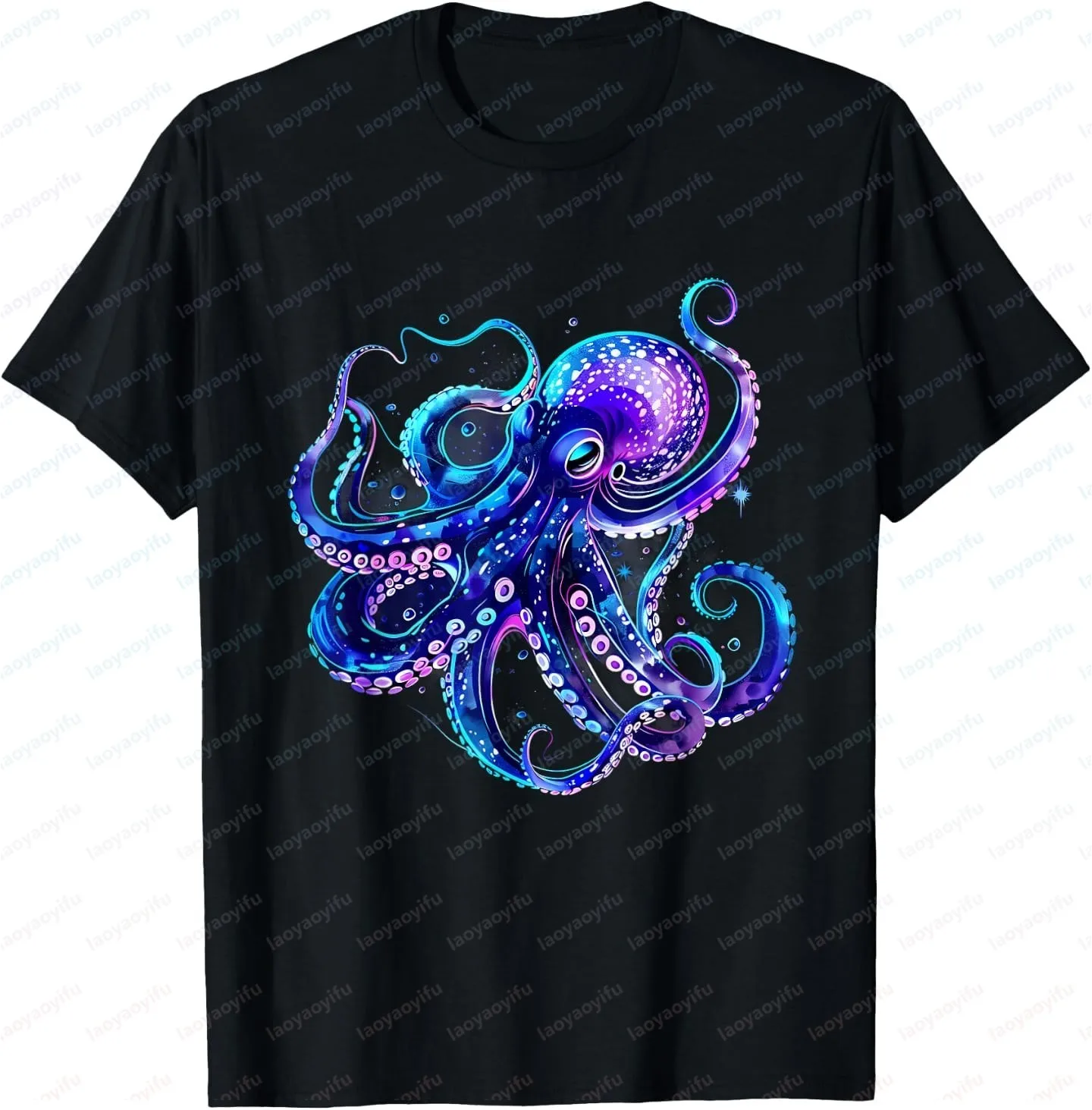 Octopus Artwork Sea Ocean Animal Lover Motif Sea Creature T Shirt Short-sleeved Round-neck Relaxed Casual Fashion Style