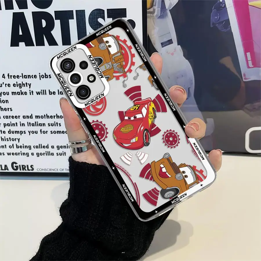 Disney Lightning McQueen Cute Phone Case for Samsung Galaxy A35 A55A53 A54 A73 A34 A33 A25 A24 A13 A14 A15 Clear Cover