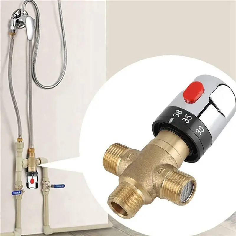 ABAH-3X Thermostatic Mixing Valve Solid Brass G1/2 For Shower System Water Temperature Control Pipe Basin Thermostat Control