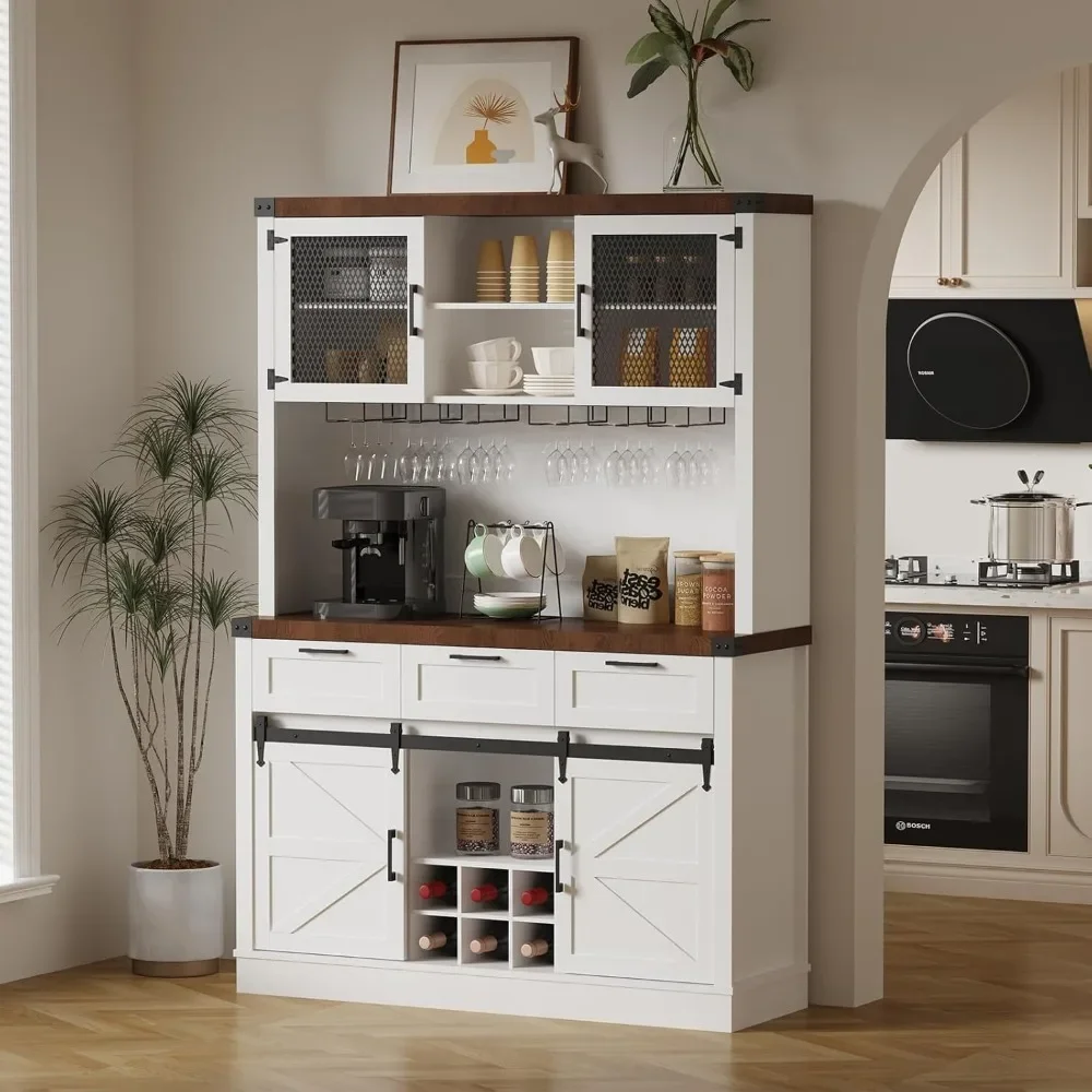 

Wine Bar Cabinets with Storage,68" Buffet Cabinet with Wine Glass Rack&Sliding Barn Door, Large Coffee Bar Sideboard Cabinet