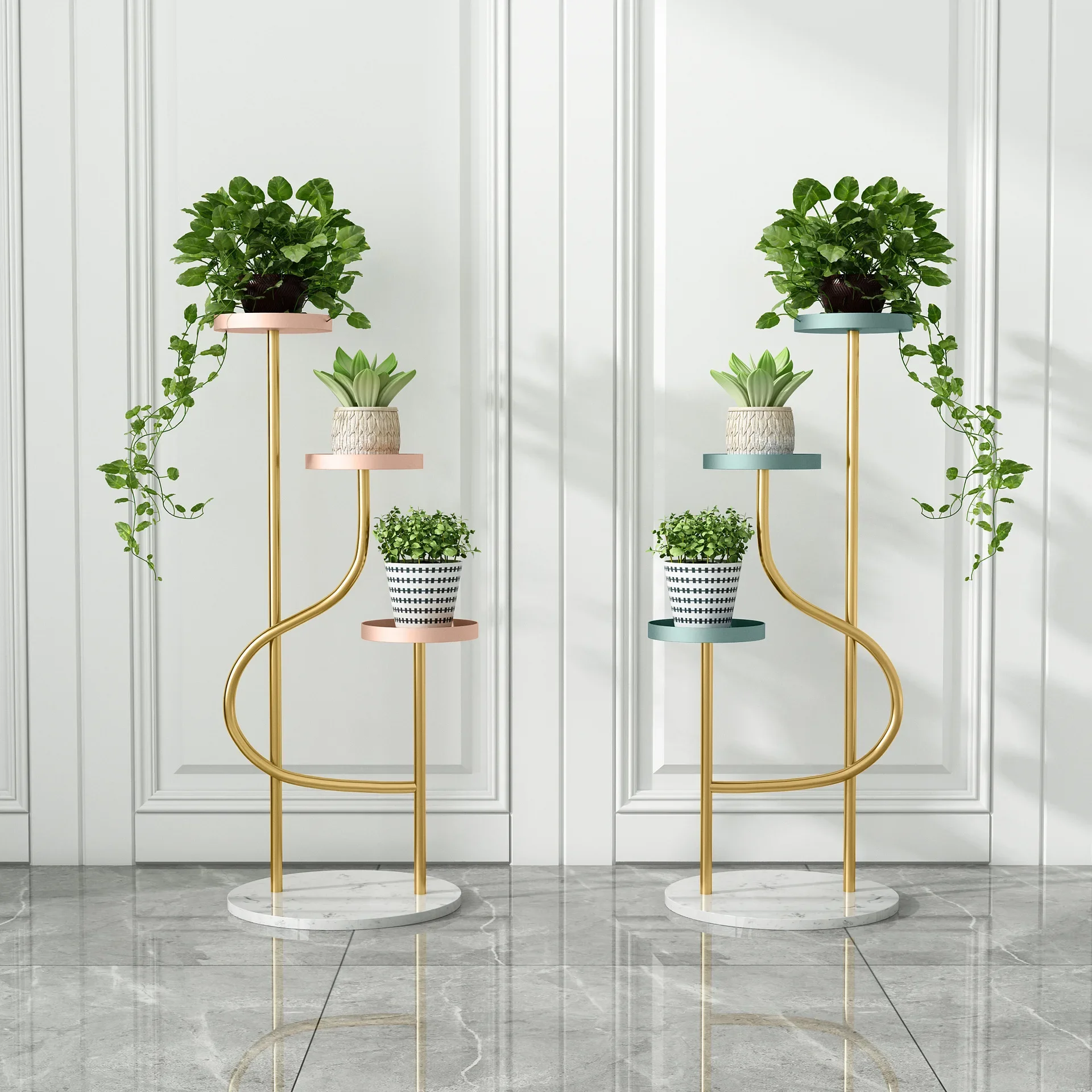 Flower pot Stand Ladder 2 3 Tier gold black metal flower arrangement shelf rack design display for balcony wedding decoration