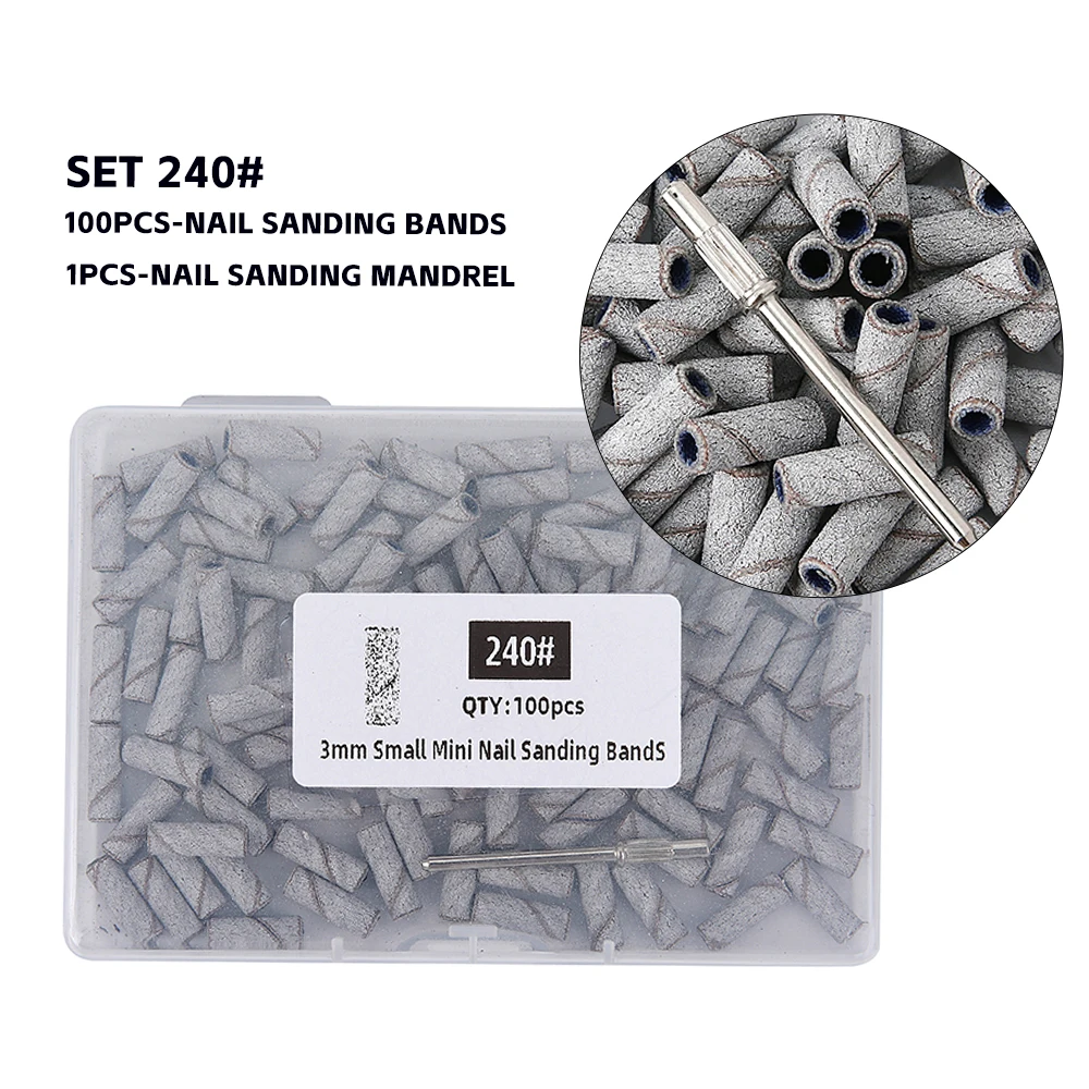3 mm Nagelschleifbänder, Körnung 80/120/180/240, Mini-Nagelbohrer, elektrisches Nagelfeilen-Zubehör, Polieren, Maniküre-Werkzeug, 50/100 Stück