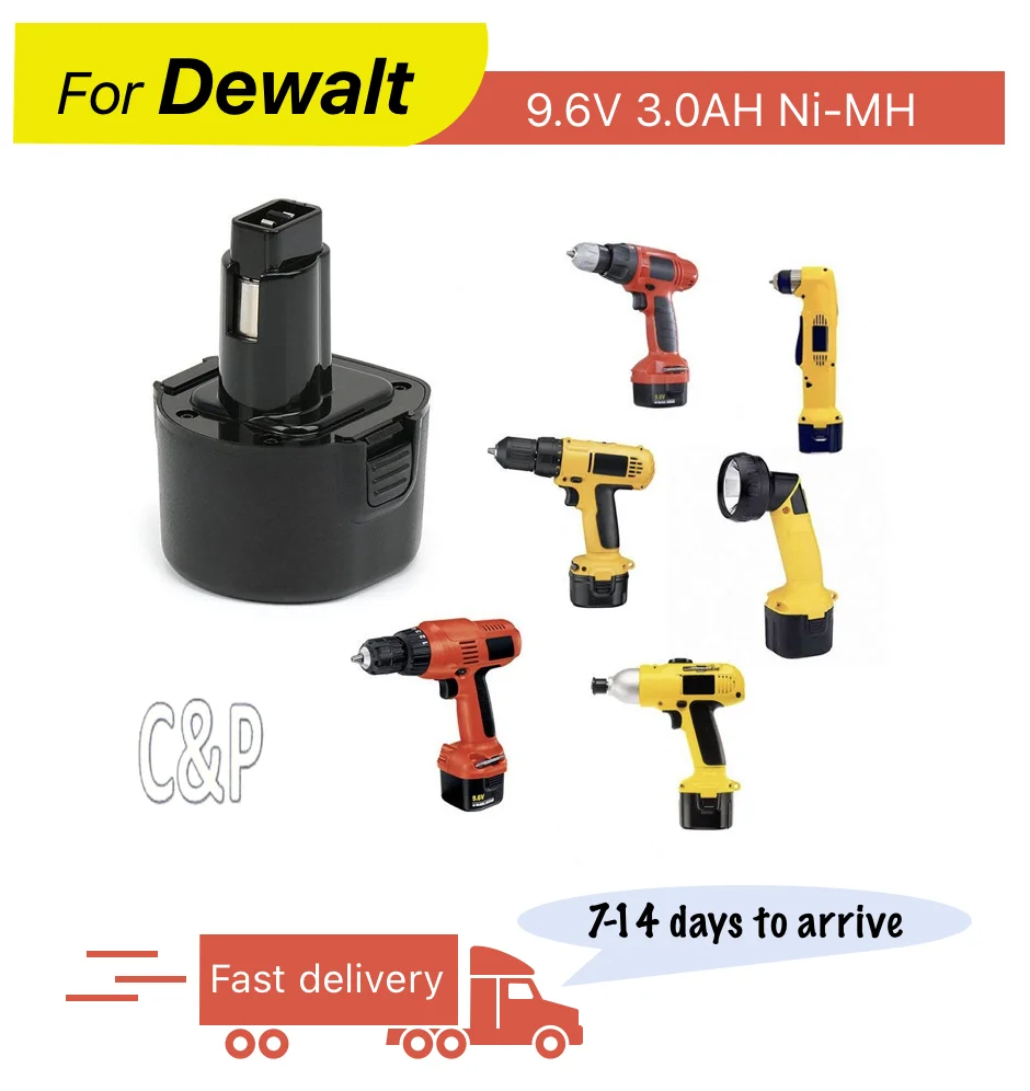 

C & P для DEWALT 9,6 В, аккумуляторный контакт 3,0 Ач, Ni-MH сменный аккумулятор, электроинструмент DC750 DC750KA DC855KA DW050 DW050K DW902