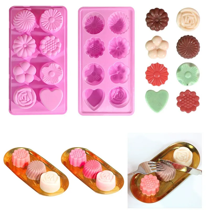 DIY Flowers Shape Silicone Mold Heart-shaped Chocolate Candy Pudding Baking Molds Crafts Soap Candle Aromatherapy Making Tools