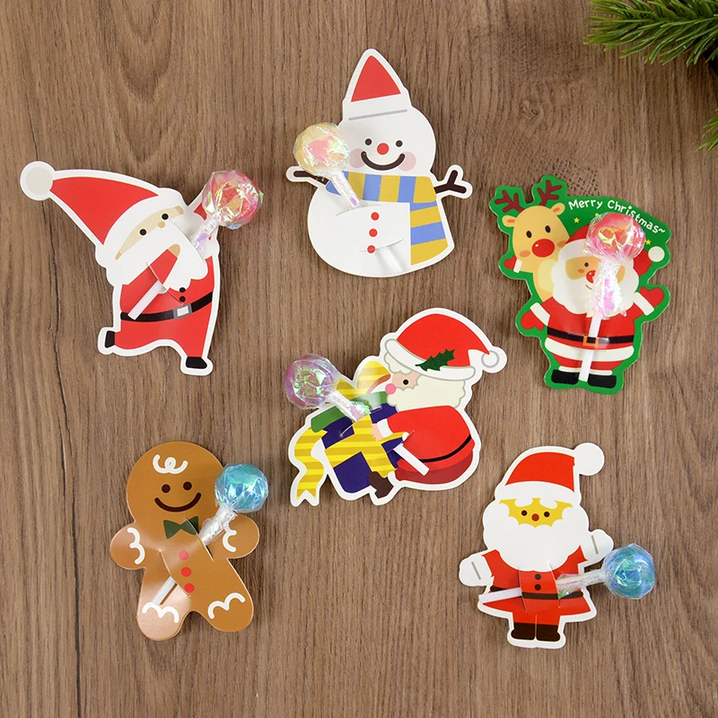 50 Uds. Soporte para tarjetas de papel de piruleta navideña, piruleta de Navidad, envoltorio de dulces, muñeco de nieve, ciervo, suministros de embalaje, decoraciones navideñas