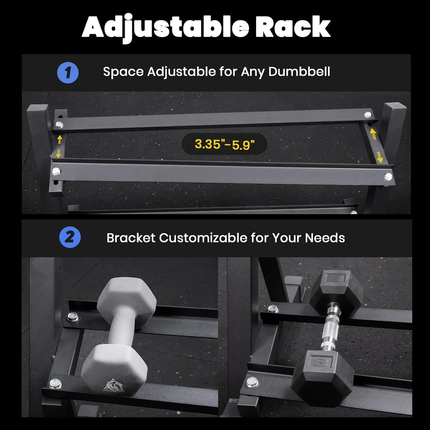 Adjustable Dumbbell Rack Stand, 4 Tier Heavy Duty Weight Storage Dumbbell Rack for Dumbbells & Kettlebells, Compact Space-Saving