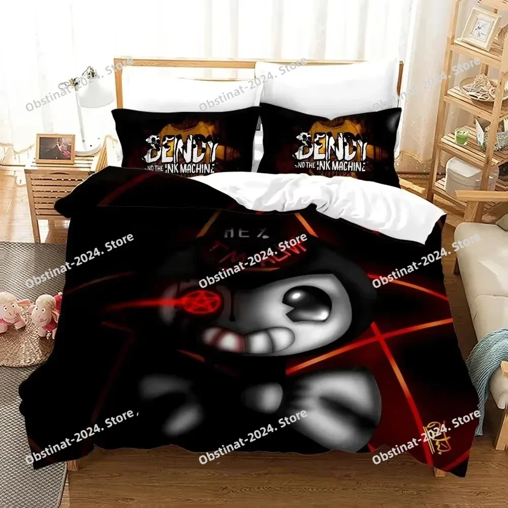 

3D Print Cartoon Bendy N Ink Machine Bedding set Printed Duvet Cover Pillowcase Single Double Queen Super King Size Sets
