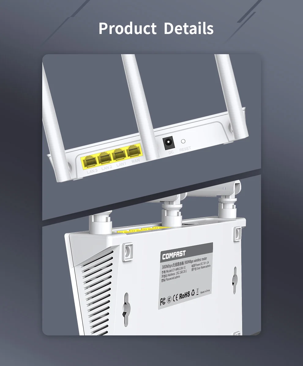 CF-WR613N-V1Stable 2.4GHz Wireless 4G Router, 300Mbps, 3x5dBi Antennas, WPA2 Protection, for Home/Small Business