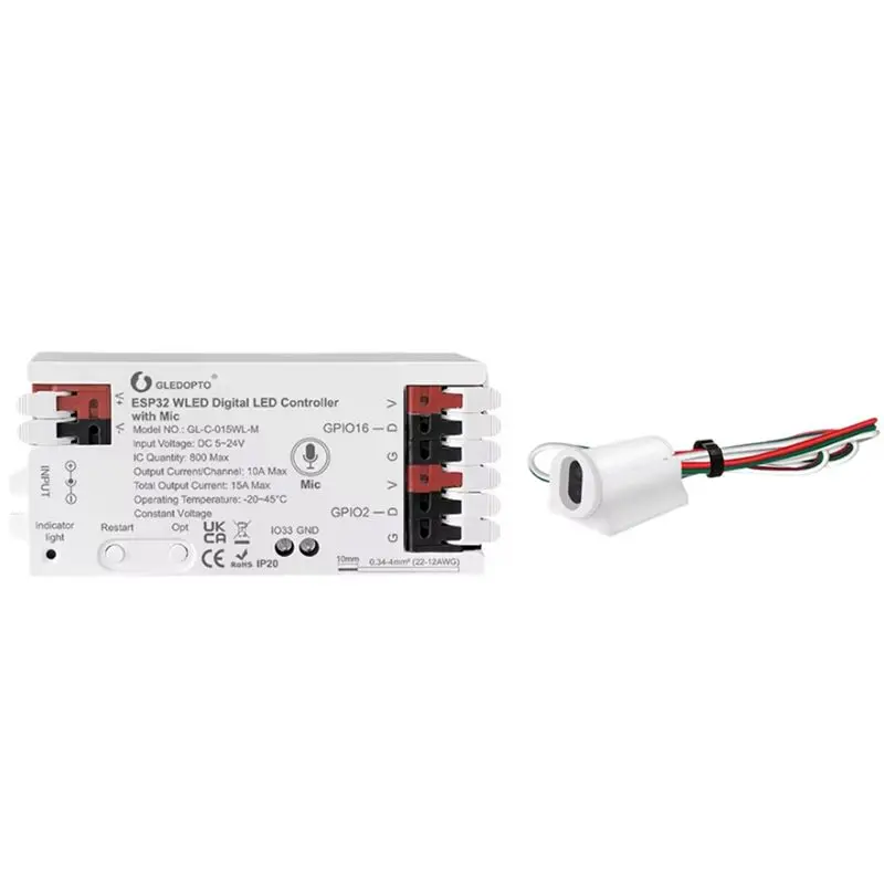 GLEDOPTO Dynamic Push IR Switch Sensor WLED LED Controller Microphone Music RGB IC Strip Light Control Gesture-Aware Trigger