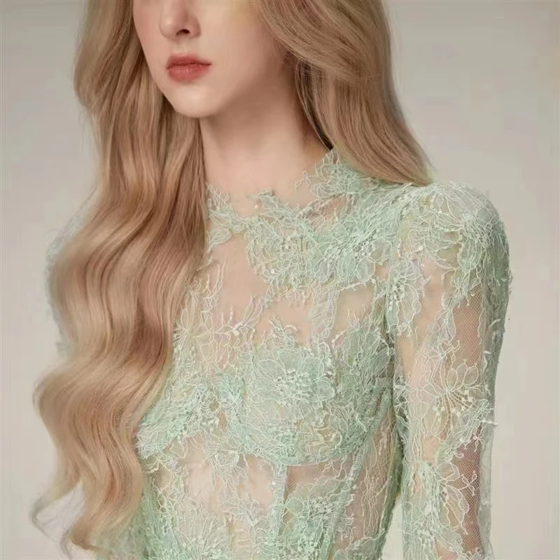 Summer Holiday Lace Embroidery Prom Dress Women Long Sleeve Mini Vestidos Party Vintage Tulle Elegant Evening Robe