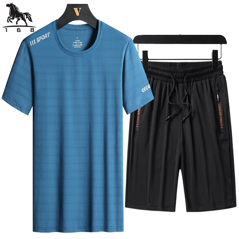 Tracksuit men Set Men\'s 2 pieces Sets M-7XL 8XL 9XL Summer New casual Clothing Fitness Tracksuits Splicing mens Short Sleeve Set