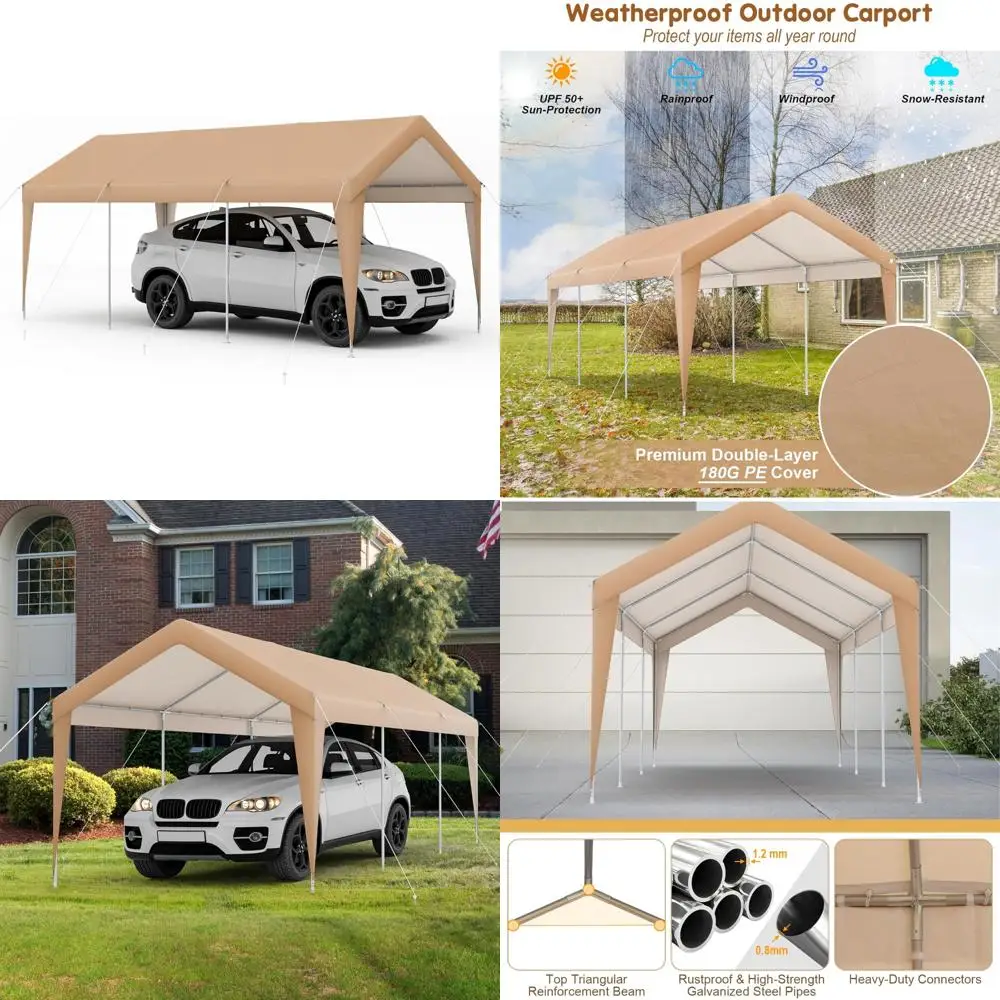 

"20x10 Foot Durable Portable Garage Tent Carport with Steel Frame and All-Season Cover"