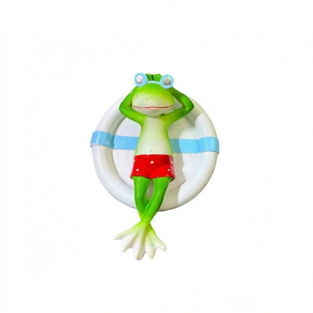 Creative Resin Frog Floating On Swim Ring Ornament Garden Pond Decor Lifelike Micro Landscape Miniature Figurines Decor