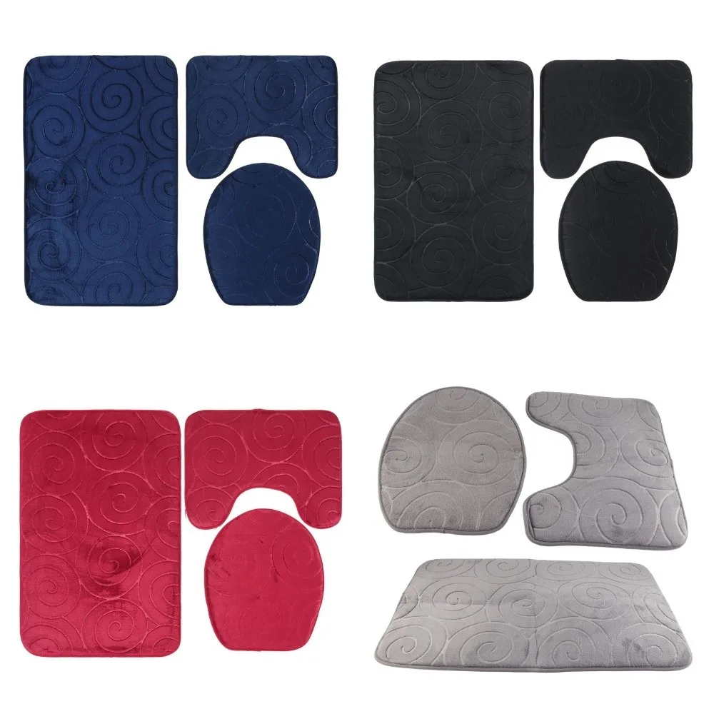 3 PCS Polyester Fiber Bathroom Mat Set Memory Foam Colorful Bath Carpets Set Absorbent Non-Slip Bathroom Floor Mat