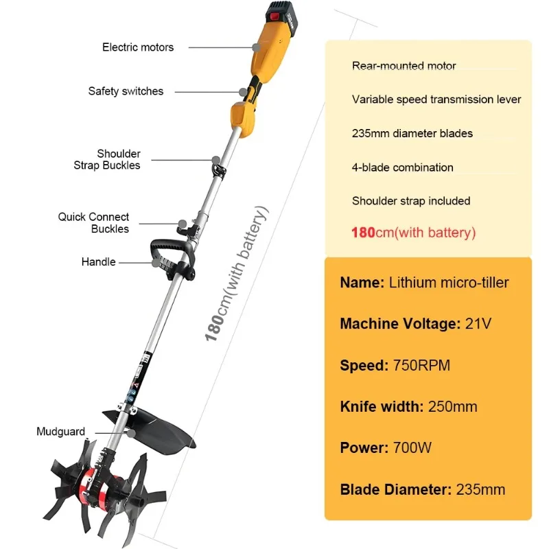 Handheld Looseners Garden Mini Rotary Cultivator Lithium-ion Rotary Tiller Electric Cultivator Deep Pine Rotary Tiller