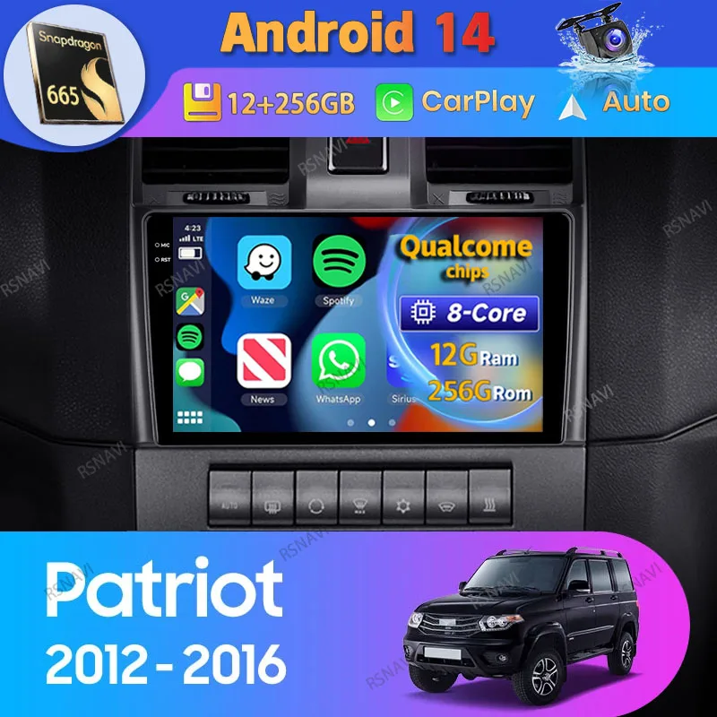 Android 14 Carplay Auto For UAZ Patriot 2012 2013 - 2016 Car Radio GPS Navigation 2Din DSP Video DVD Player Multimedia Stereo BT