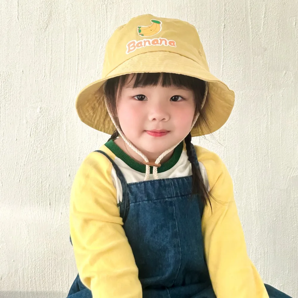 

Drawstring Candy Color Bucket Hat Fruit Anti-UV Children's Fishmen Hat Korean Style Casual Kid Summer Sun Hat Boy/Girls