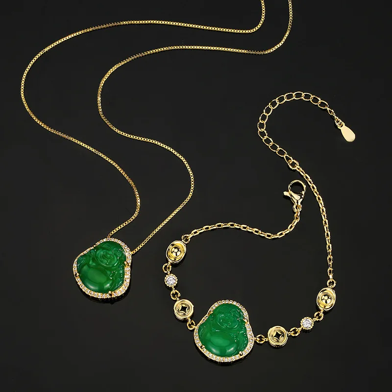 

Luxury Green Pendant Necklace Bracelet Lucky Charm Jewelry with Cubic Zirconia Green Jewelry for Women Holiday Gifts