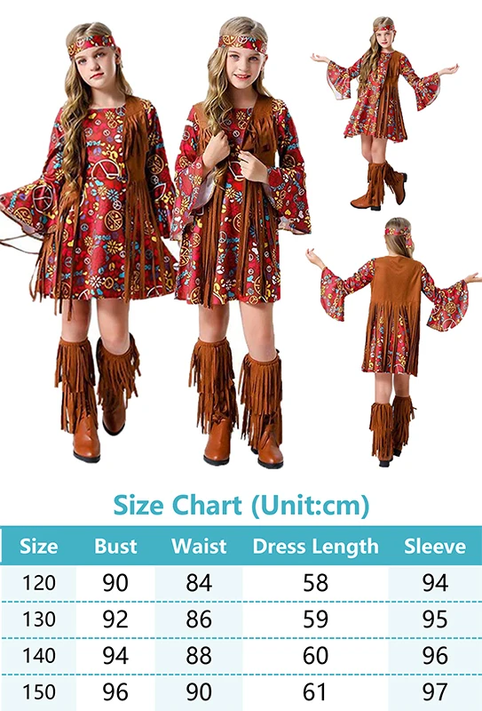 Cos Hippie Costume Cosplay abiti abiti fantasia copricapo Halloween carnevale accessori per bambini ragazze Roleplay