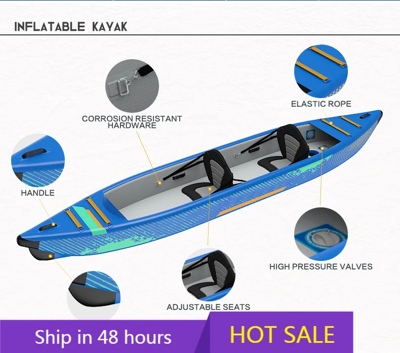 OEM Customizable 2‑Person Double‑Layer Drop‑Stitch Inflatable Kayak Durable Stable With Adjustable EVA Seat for Drifting