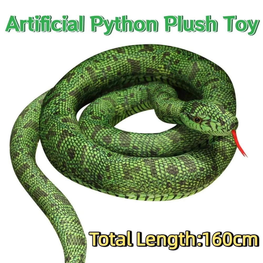 Pluszowa zabawka w kształcie pitona o długości 160 cm, miękka, kreskówkowa, długa pluszowa zabawka w kształcie węża, kreatywna, realistyczna maskotka, prezent urodzinowy.
