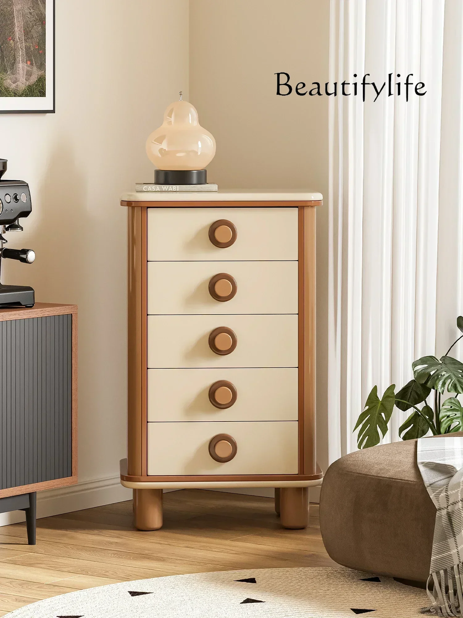 New Arrivals Wood Foot Color Matching Chest of Drawers Living Room Wall Storage Locker Bedroom Storage Chest of Drawers S8350