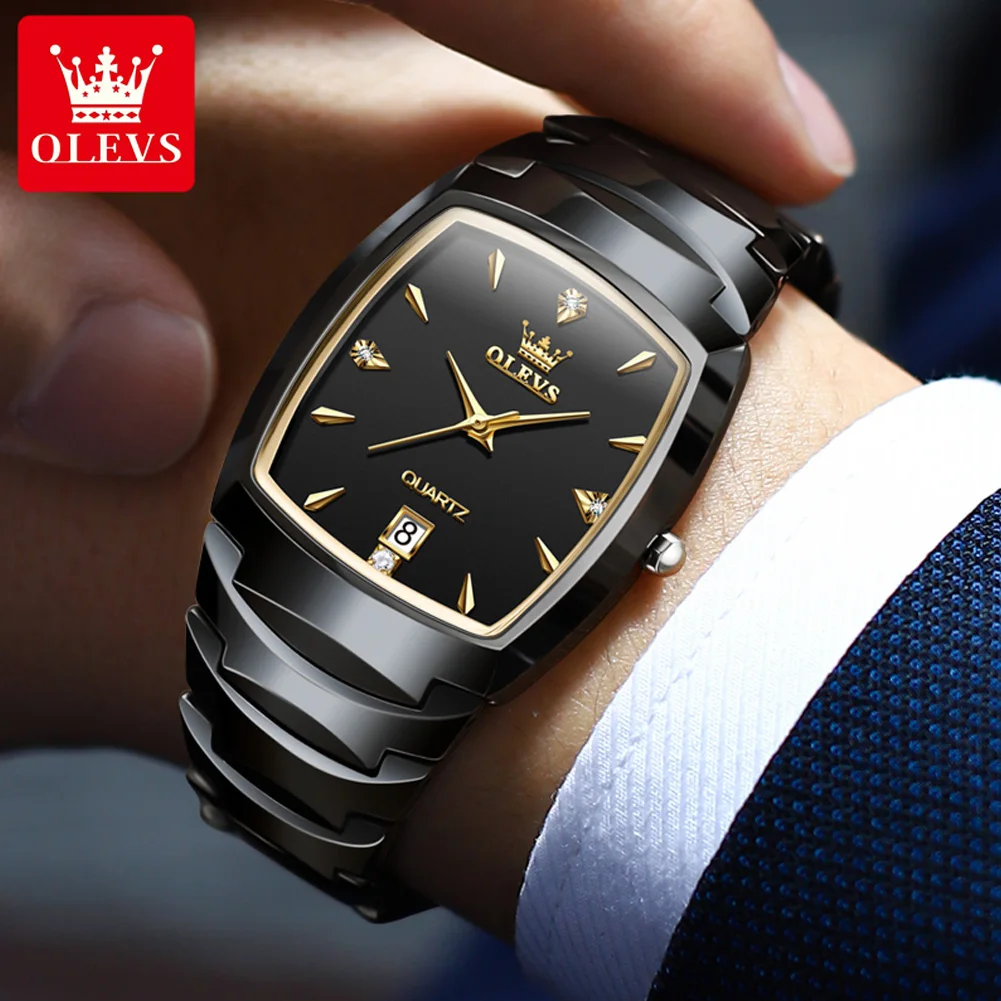 OLEVS Original Quartz Watch for Men Tungsten Steel Strap Calendar Waterproof Wristwatch Men\'s Watches Genuine TOP Brand Clock