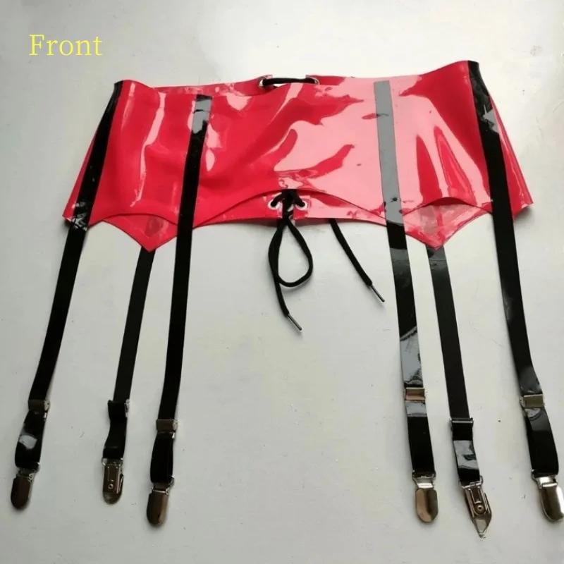

Men Pink Sexy Latex Garter Belt Underwear With Metal Clips Adjustable Women Lace Up Waistline Cosplay Cross-dressing Club Party