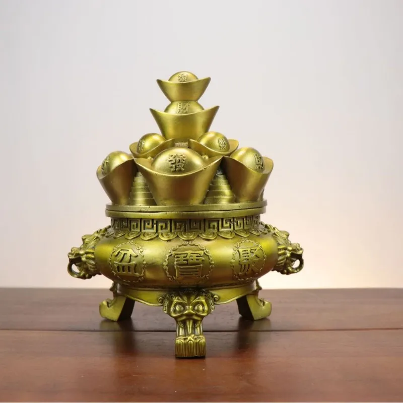 -saving treasure pot, Yuanbao furnace, home decor, money box, craft, copper ornament, with a lid that can be opened