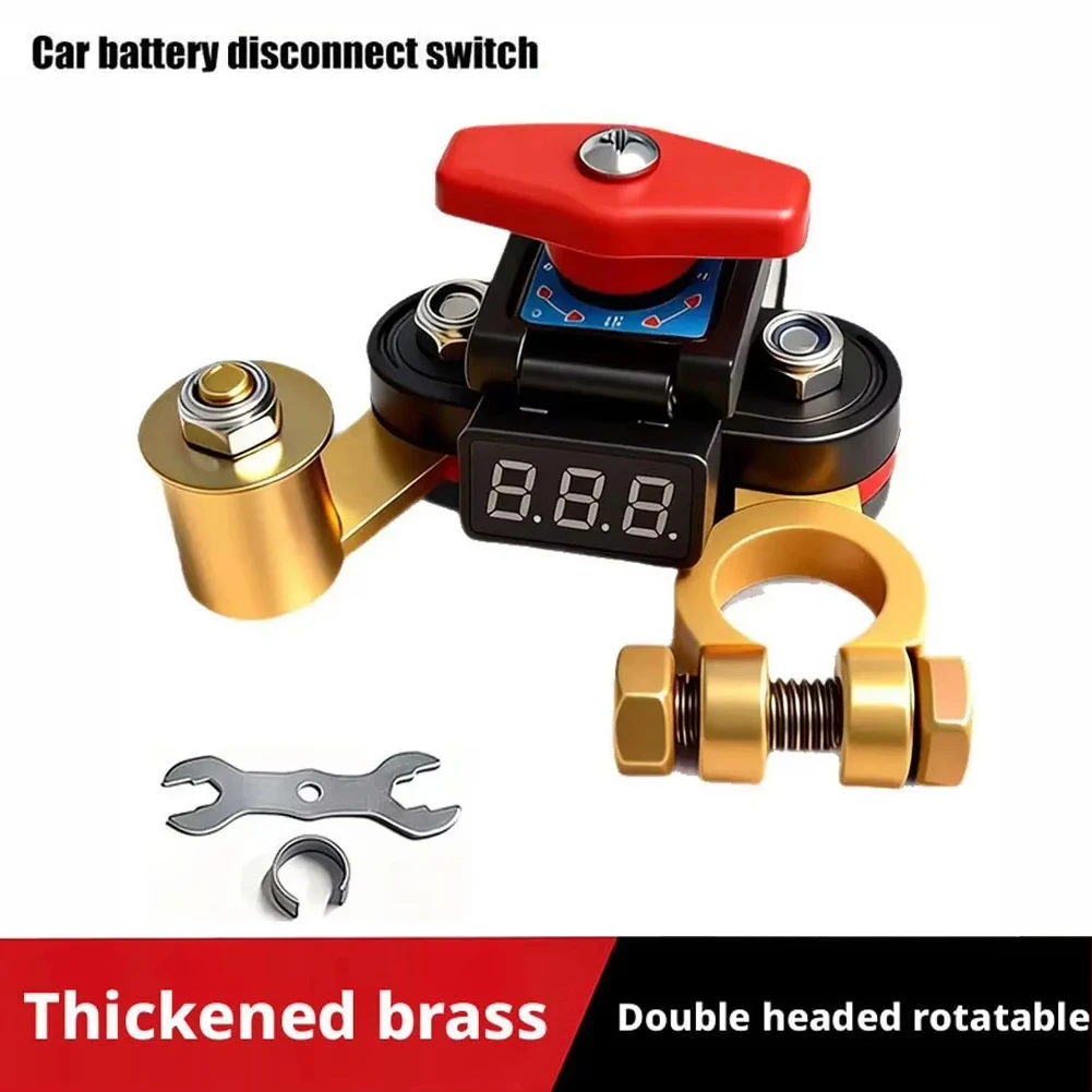 Car Battery Disconnect Switch Bidirectional Joint Can Rotate Disconnect Switch with Digital Display 12-24V Universal Auto Part