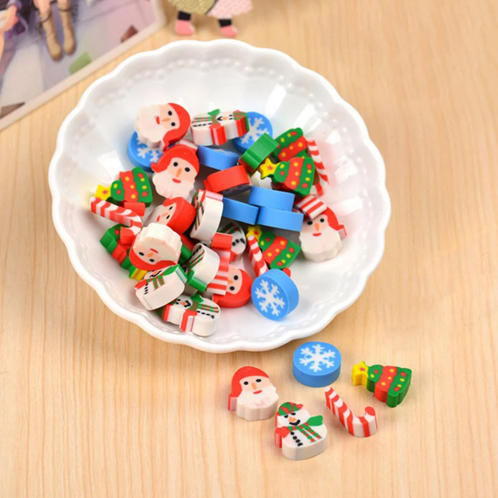 

6Pcs Christmas Erasers Santa Claus Snowman Shaped Favors School Office Supplies Gifts Pencil Erasers