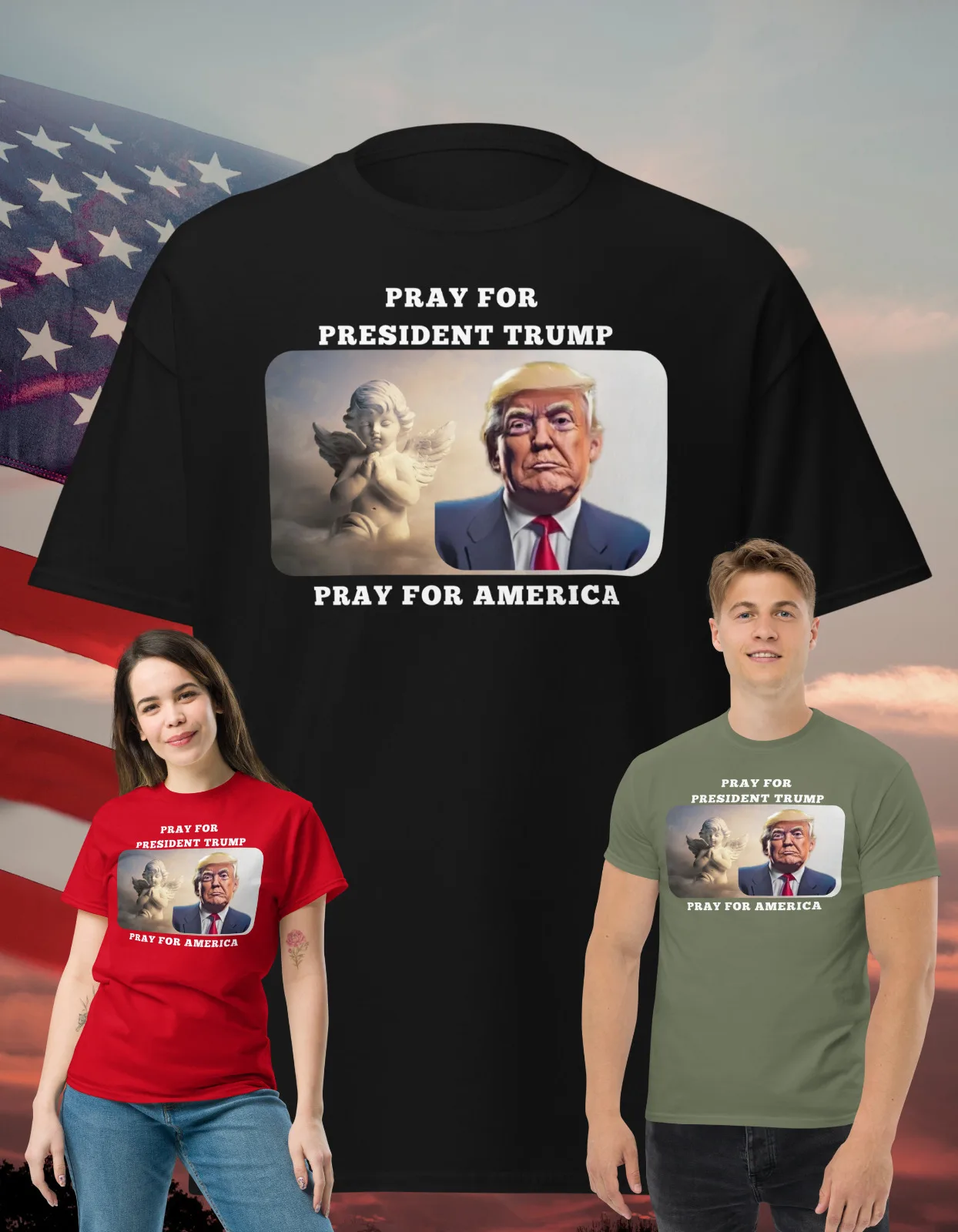 Pray For President Trump-Pray For America Guardian Angel Tee M-5XL