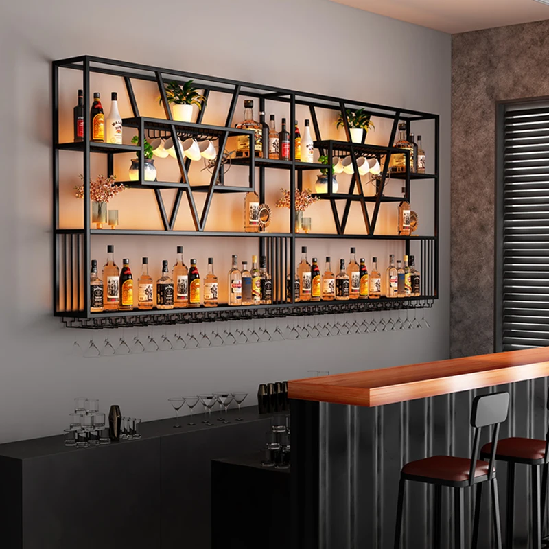 Rak minuman keras Display lemari anggur logam gantung klub Bar kabinet koktail komersial Armario Para Vinos minuman keras furnitur