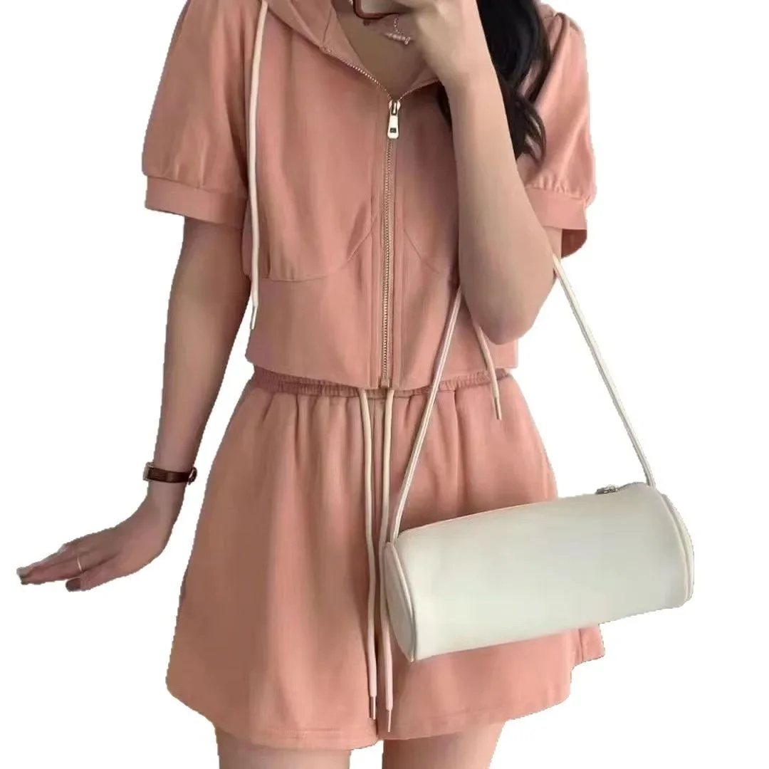 Summer Casual Fashionable Set Design Zipper Hoodie A-Line Skirt Women's Two-Piece Set Elegant Comfortable Breathable Material