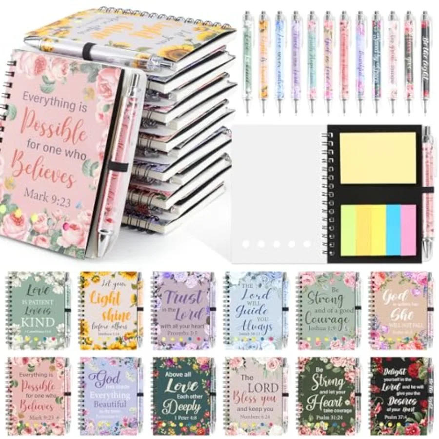 

48 Pcs/24 Set Christian Prayer Journal Spiral Notebooks Bulk with Pens Prayer Journal Religious Bible Verse Mothers Day Holy We