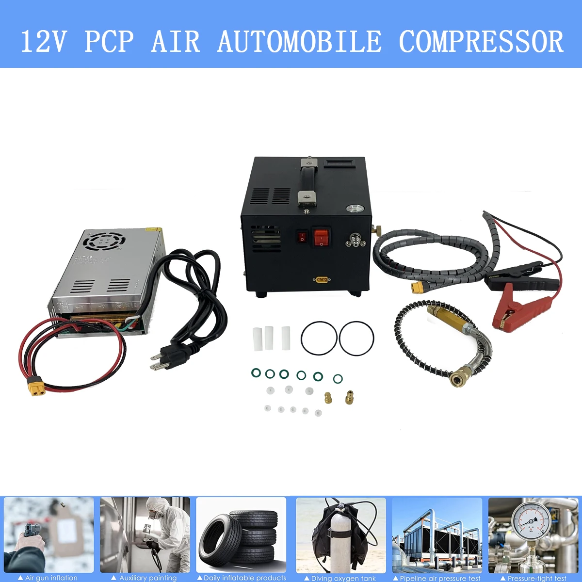 4500PSI 30Mpa PCP ضاغط الهواء المحمولة AC110V / DC12V مضخة ضغط مضخة سيارة مع محول نافخة الغوص الإطارات