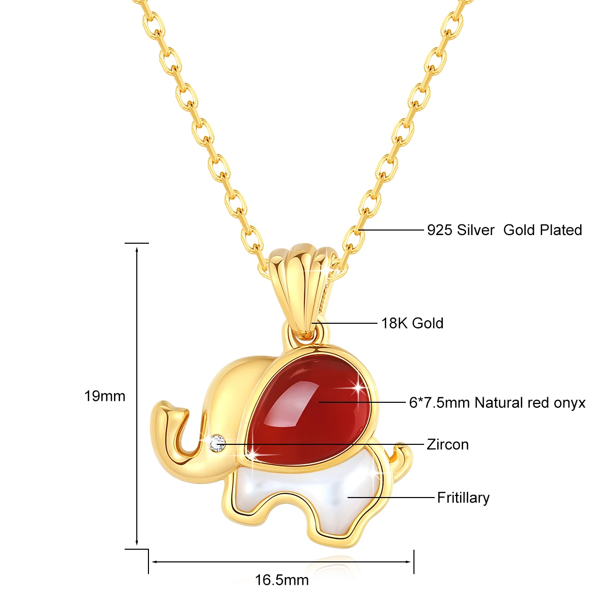 Natural Red Agate AU750 Necklaces for Women Solid 18K Yellow Gold Cut Elephant Pendant for Anniversary Custom New