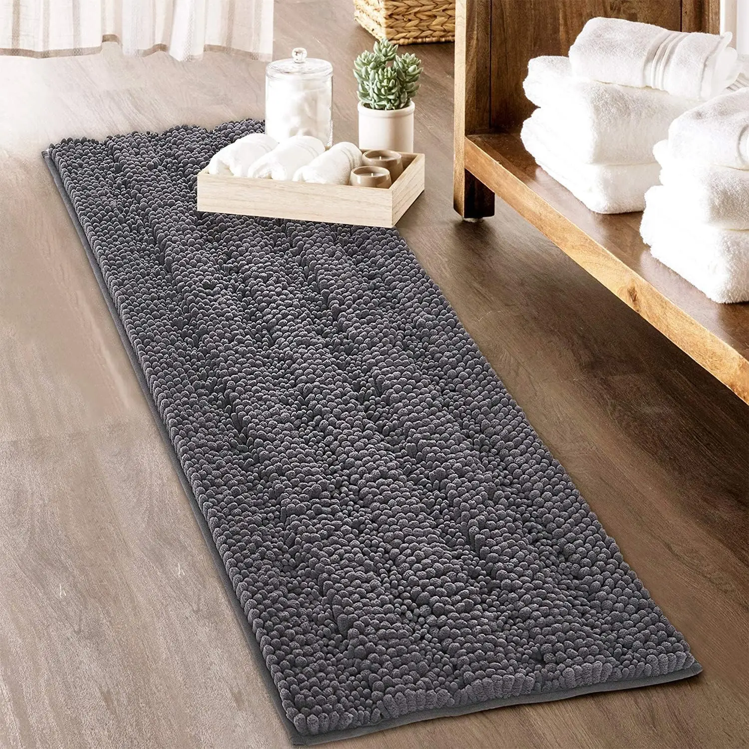 

Grey Bath Rugs - Soft Large Bathroom Rugs 60" x 24" Farmhouse Floor Cover Water Absorbent Bath Mat Shower Carpet for To